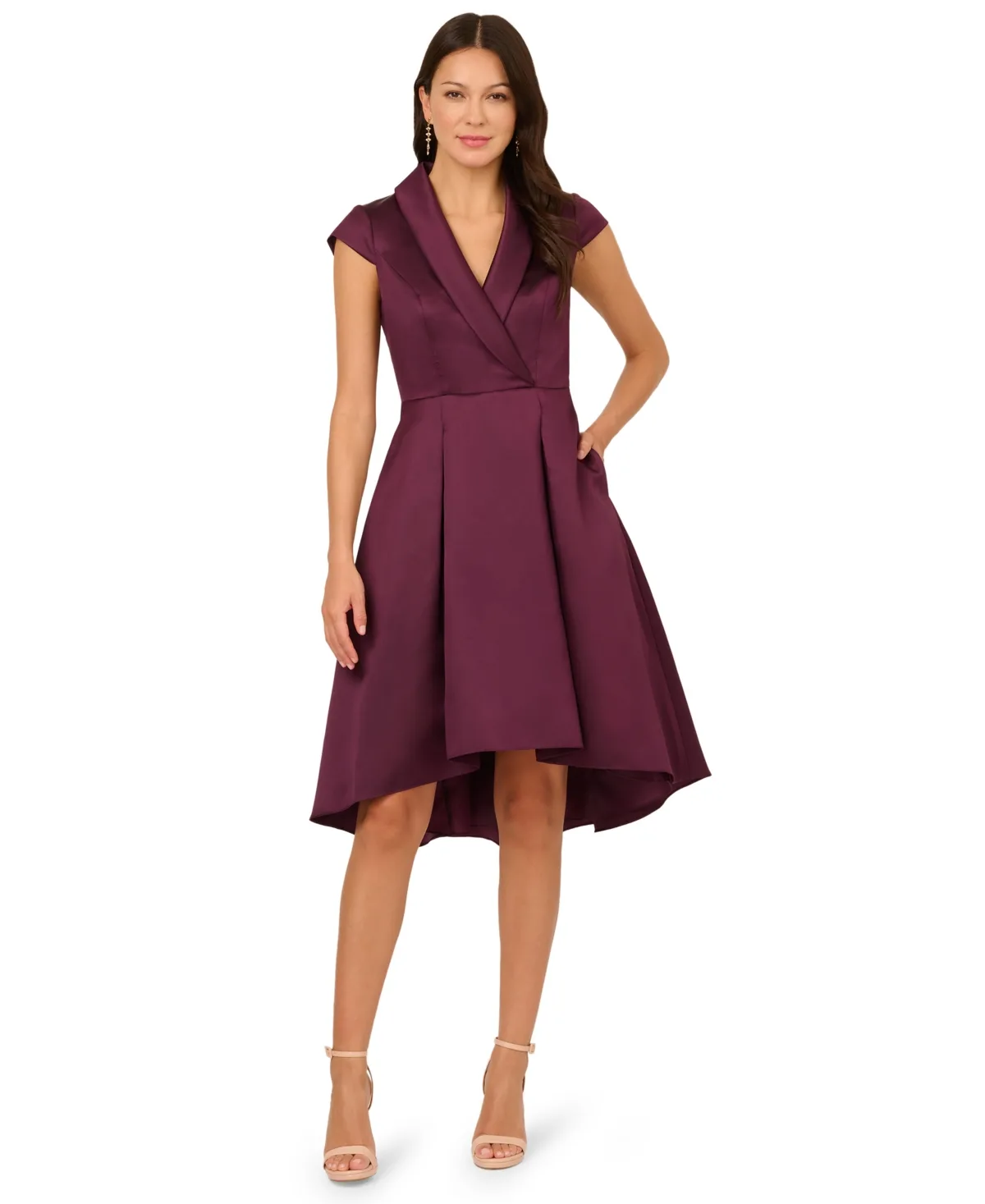 Cap-Sleeve High-Low-Hem Dress by Adrianna Papell