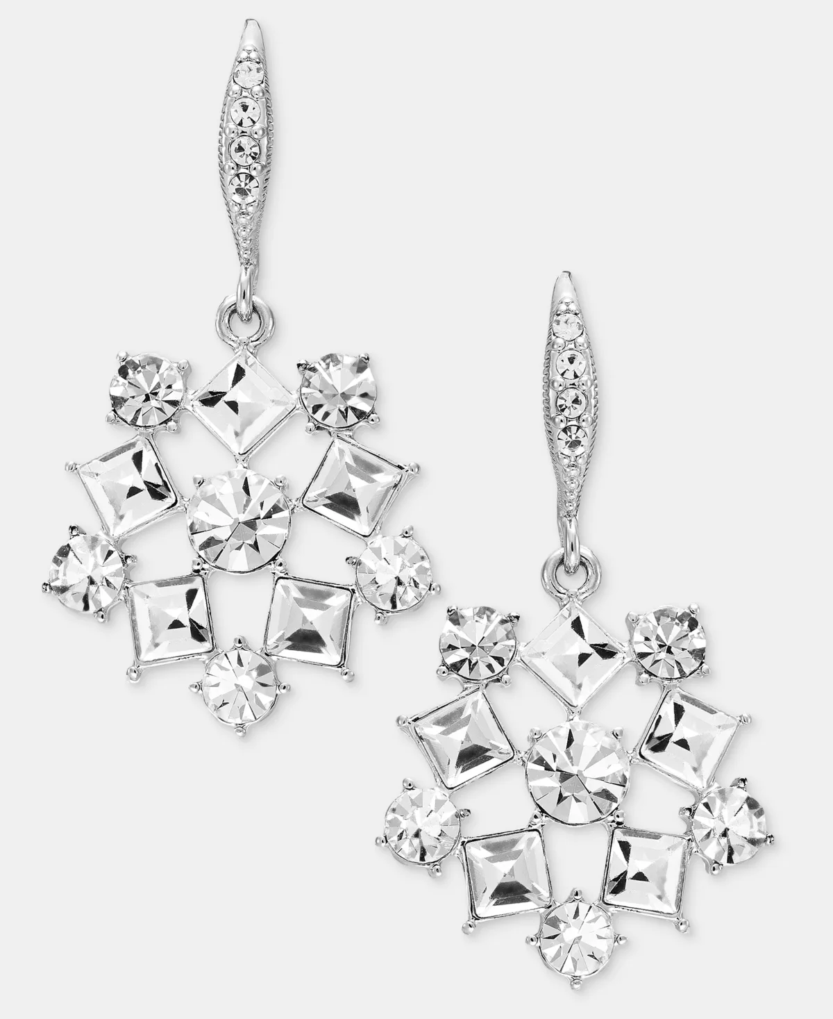 Silver-Tone Glass Crystal Cluster Drop Earrings