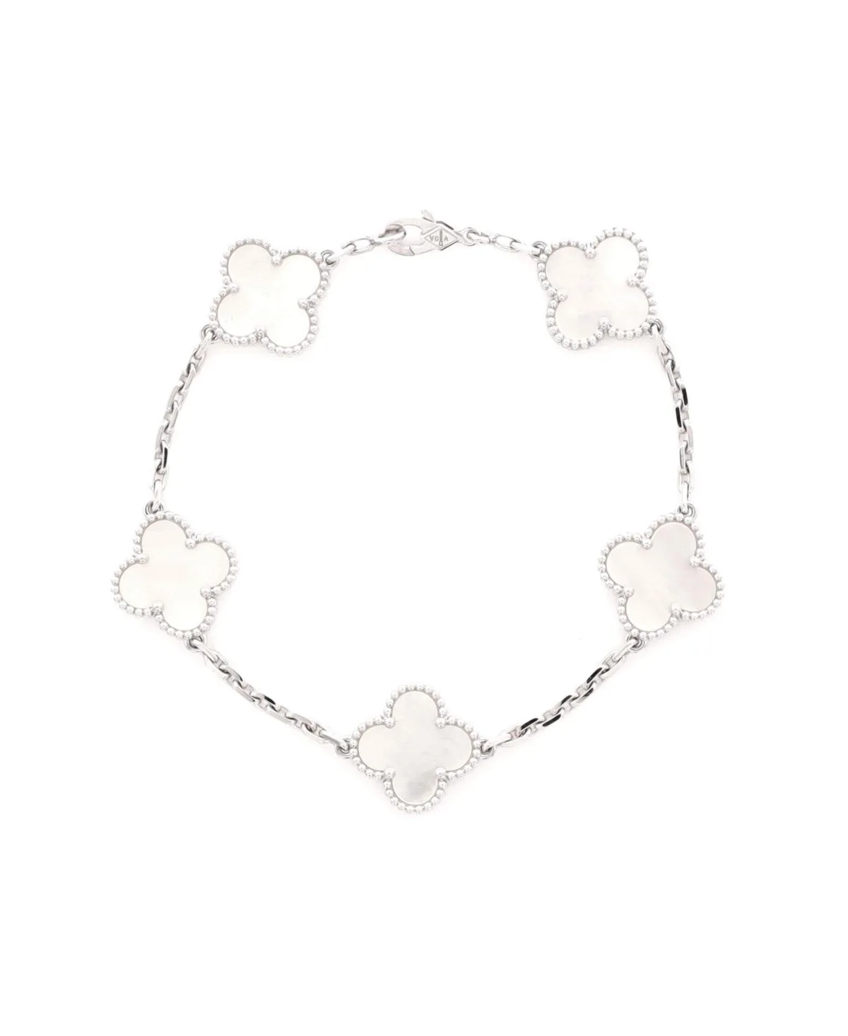 Pre-Owned Van Cleef & Arpels Mother-of-Pearl Vintage Alhambra 5 Motifs Bracelet in 18K White Gold