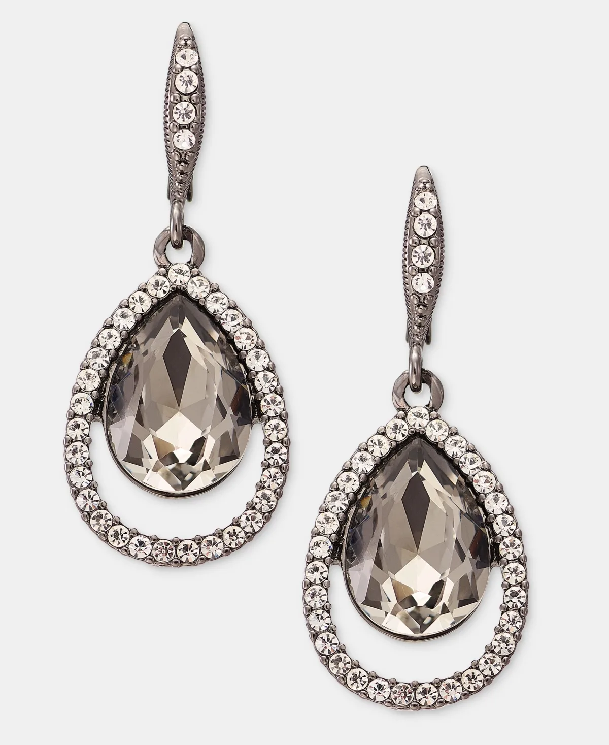 Gold-Tone Mixed Metal Crystal Open Pave Pear Drop Earrings