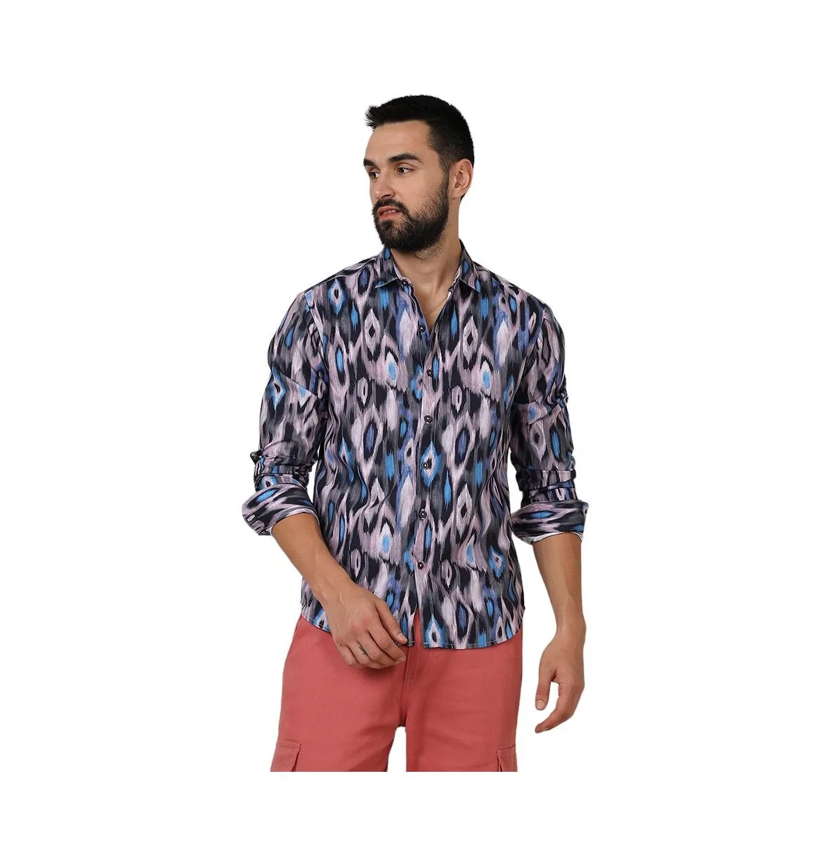 Sky Blue & Moon Grey Ikkat Shirt by Campus Sutra