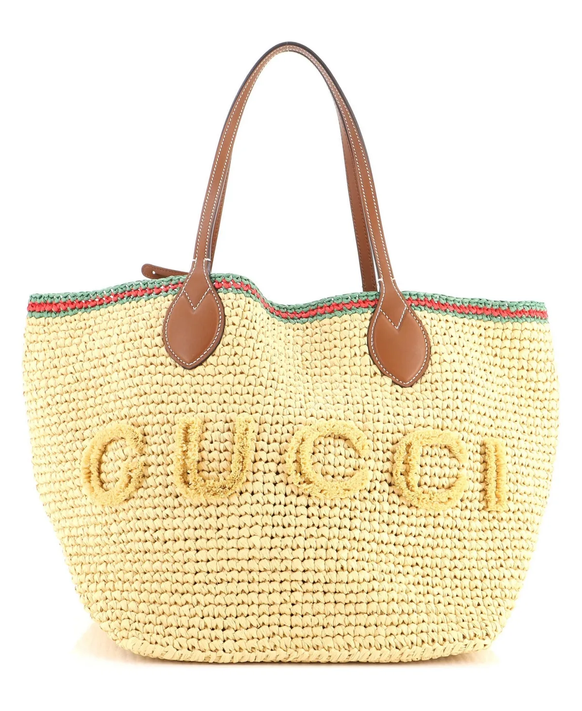 Pre-Owned Gucci Medium Logo Open Tote Woven Raffia by Gucci