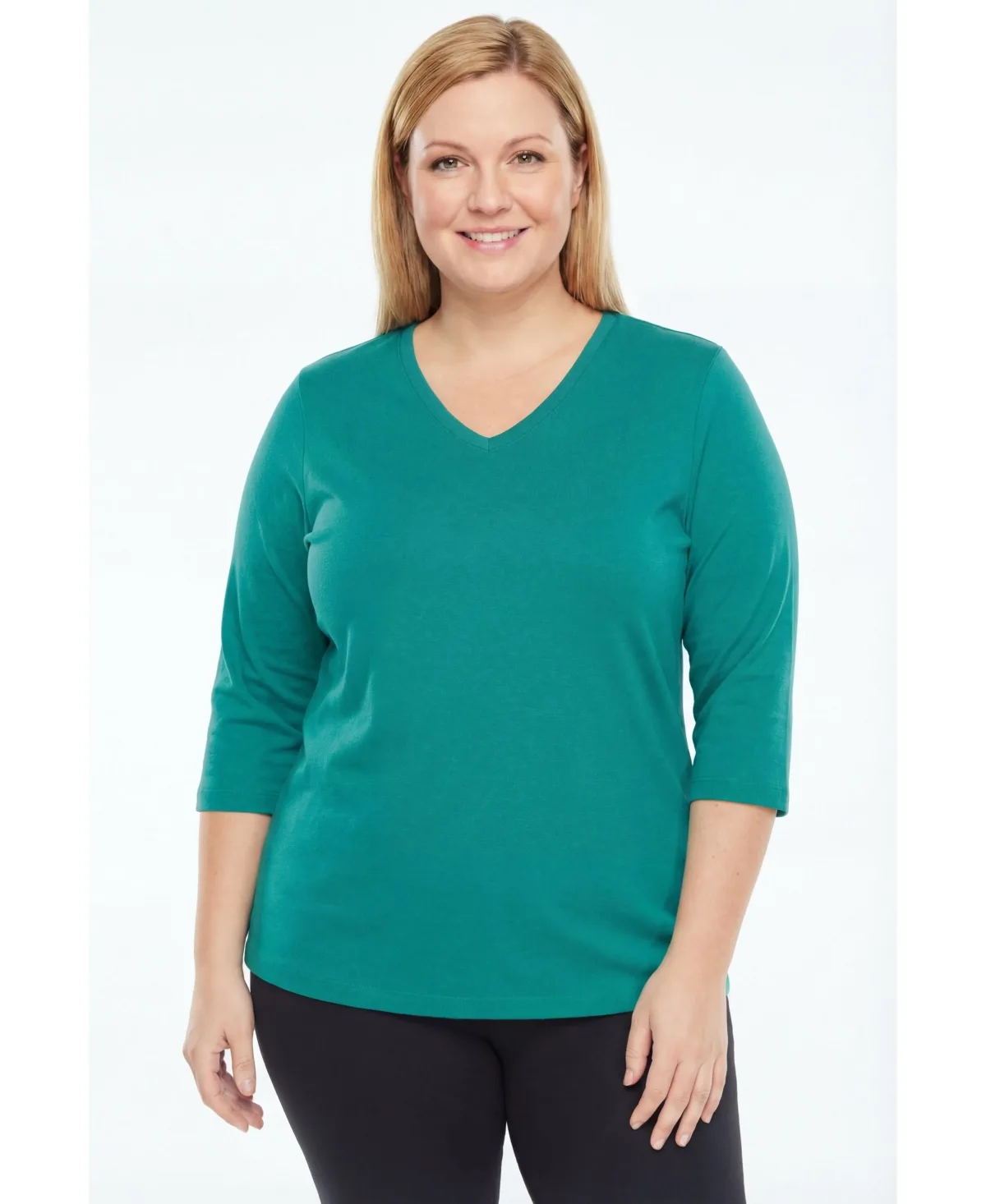 Perfect Three-Quarter Sleeve V-Neck Tunic by Woman Within