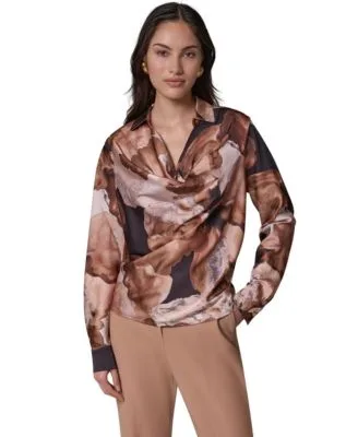 Long Sleeve Satin Cowl Neck Blouse by Donna Karan New York