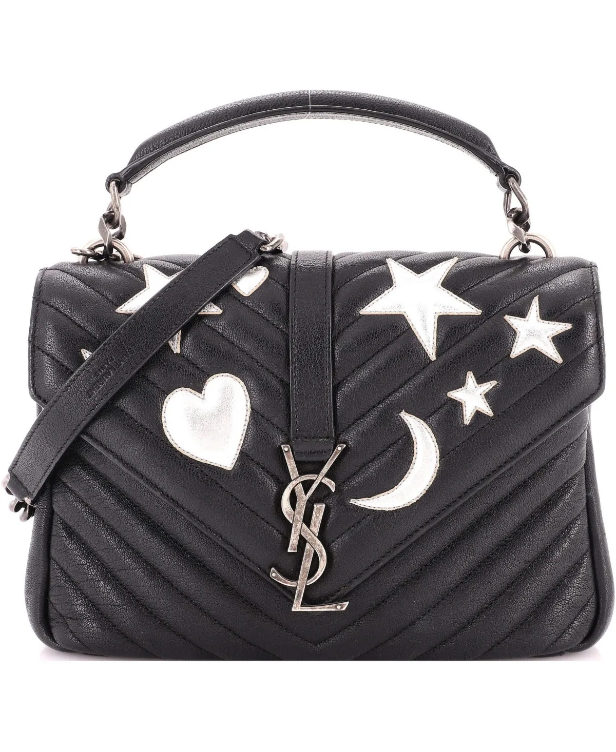 Pre-Owned Saint Laurent Medium Classic Monogram College Bag Embellished Matelasse Chevron Leather by Saint Laurent