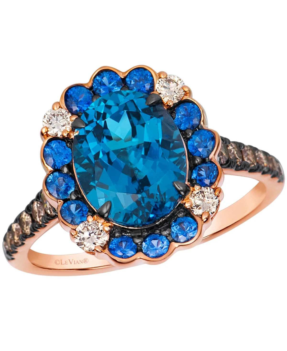 Chocolate Diamond Halo Ring with London Blue Topaz (0.46 ct. t.w.) in 14k Rose Gold by Le Vian