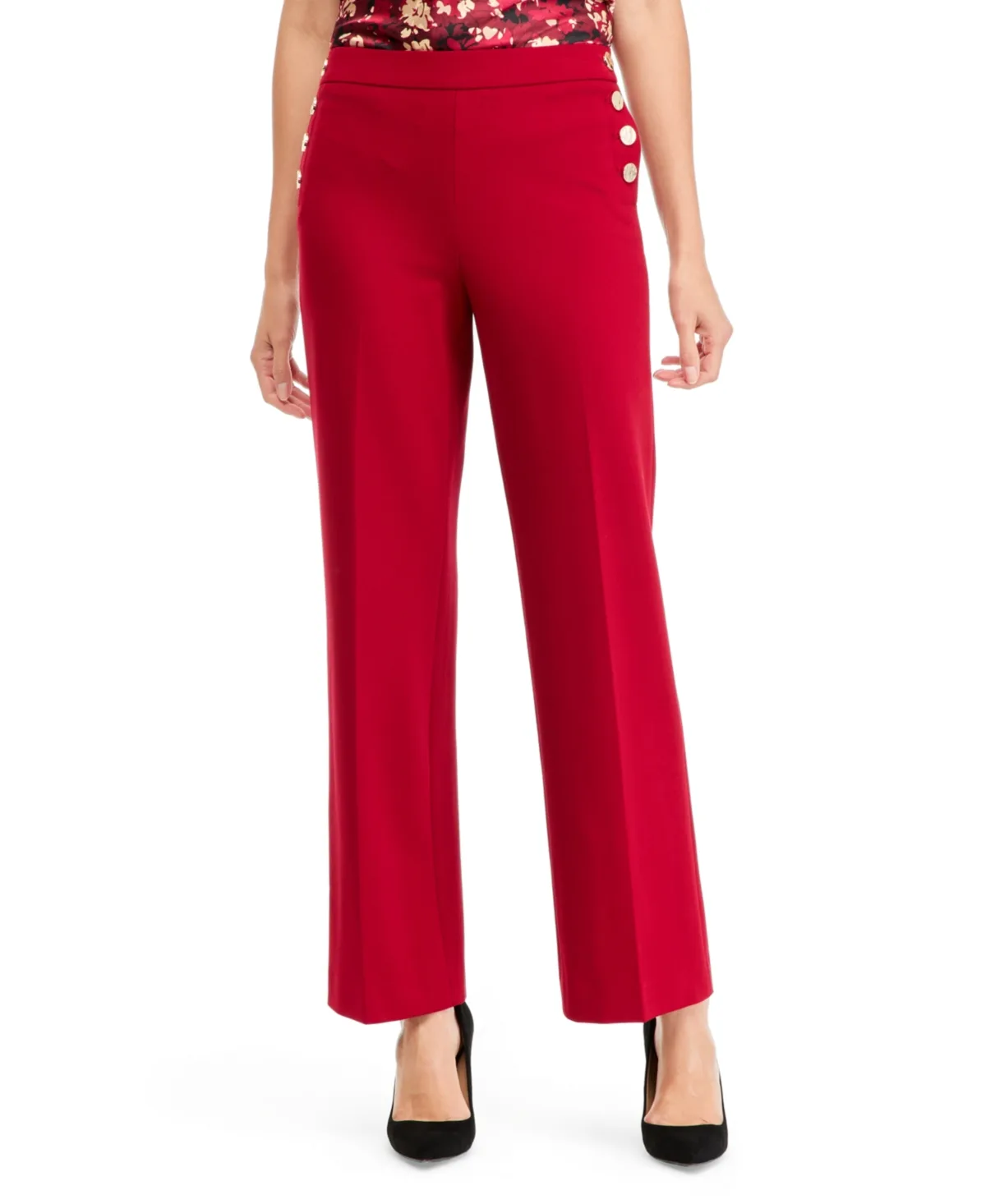 Sailor Wide-Leg Mid-Rise Pull-On Pants by Anne Klein
