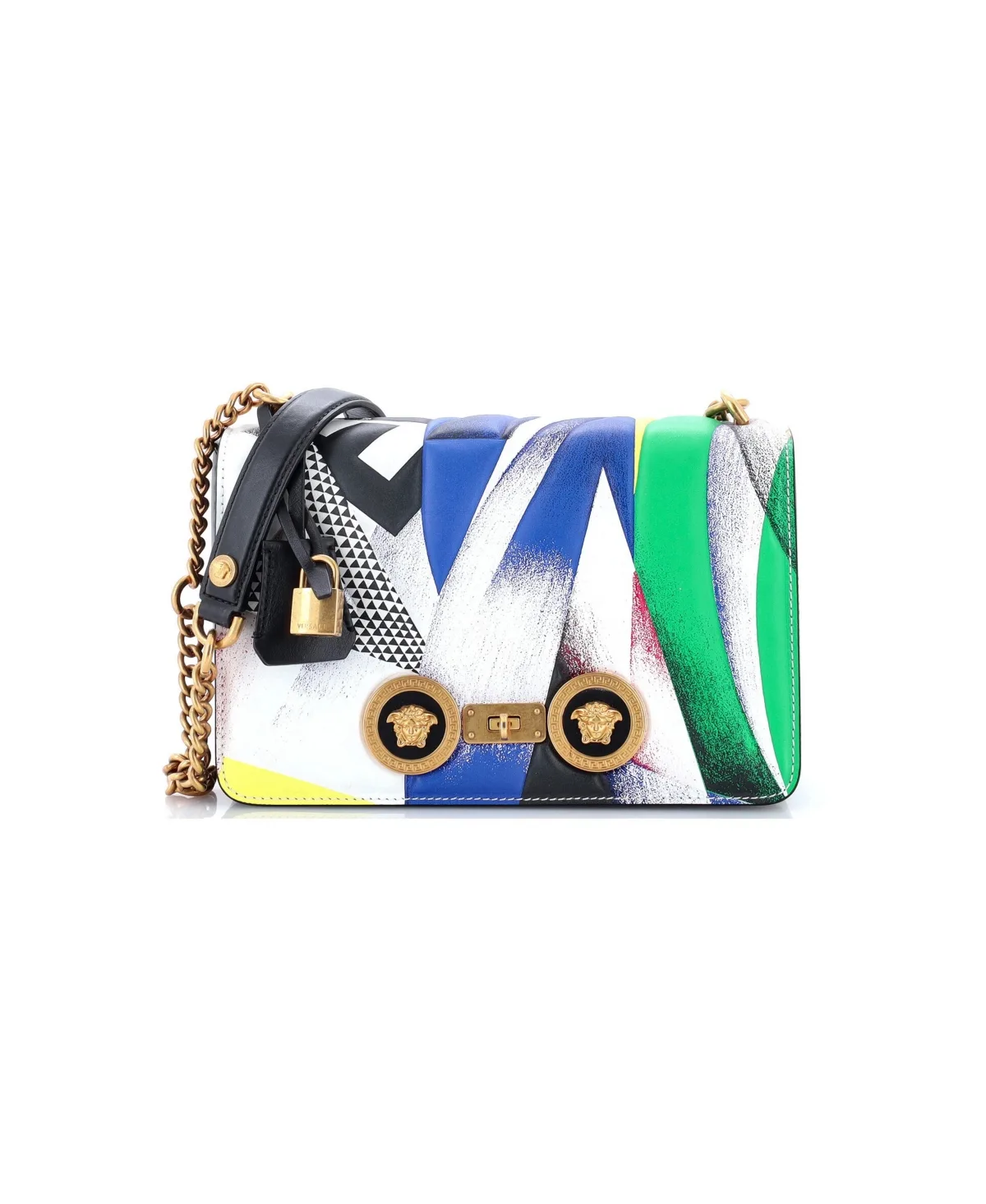 Pre-Owned Versace Medium Medusa Padlock Icon Flap Bag Printed Leather by Versace