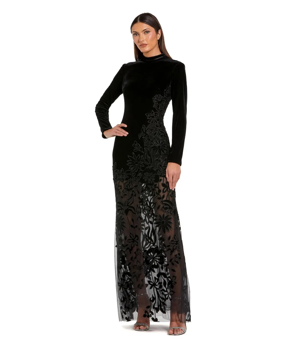 Mac Duggal Floral-Burnout Velvet Gown by M.A.C.