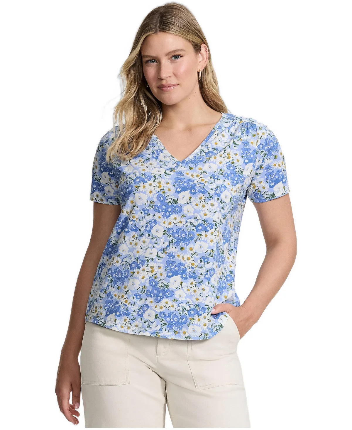 Short Sleeve Lightweight Jersey Gathered Shoulder T-Shirt