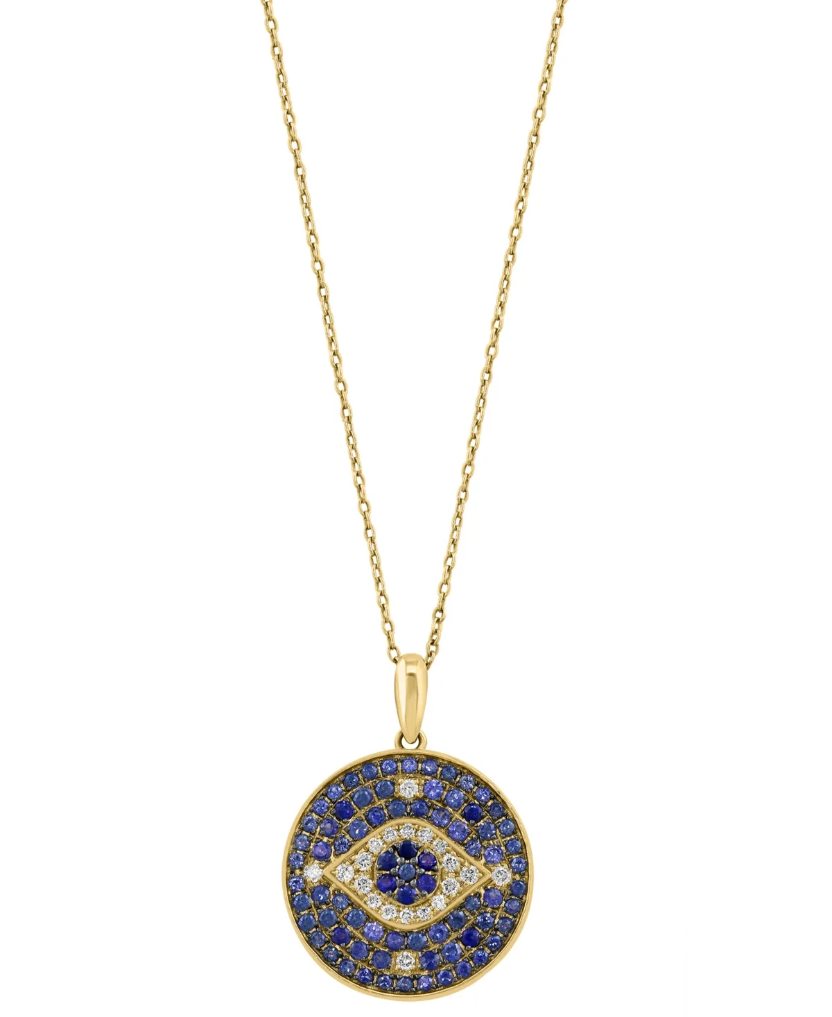 Diamond and Sapphire Circle Pendant Necklace (1/4 ct. t.w. Diamond, 1-1/5 ct. t.w. Sapphire) in 14k Yellow Gold