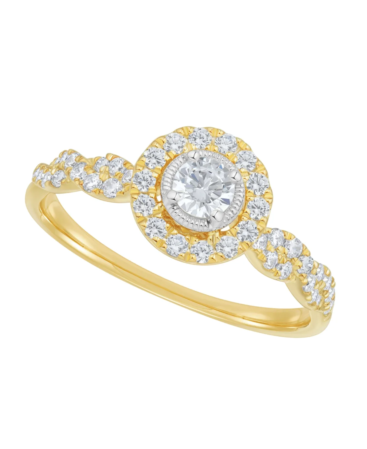 Round Diamond Halo Ring (1/2 ct. t.w.) in 10k Yellow Gold