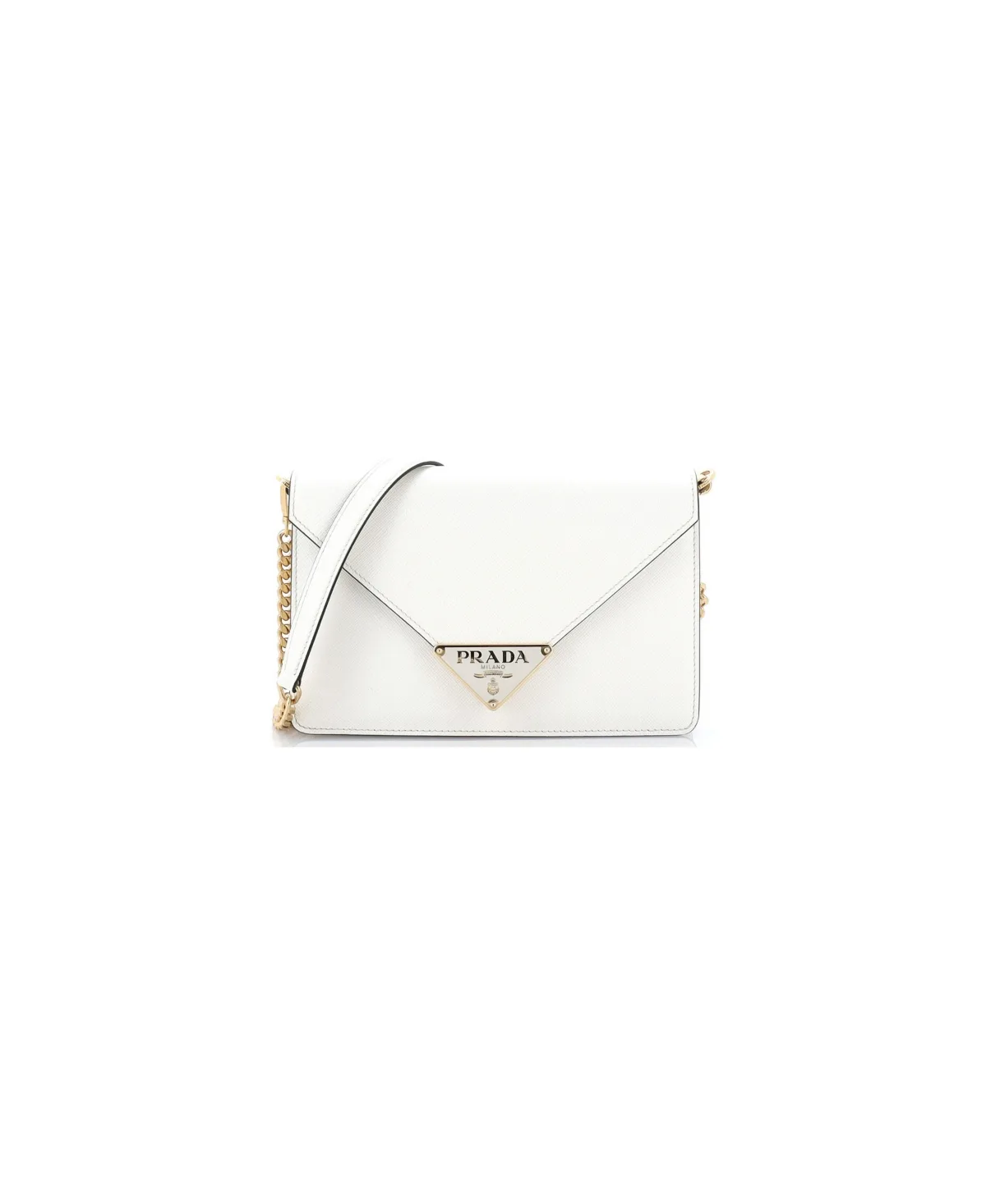 Pre-Owned Prada Triangle Logo Plaque Envelope Chain Shoulder Bag Saffiano Leather by Prada