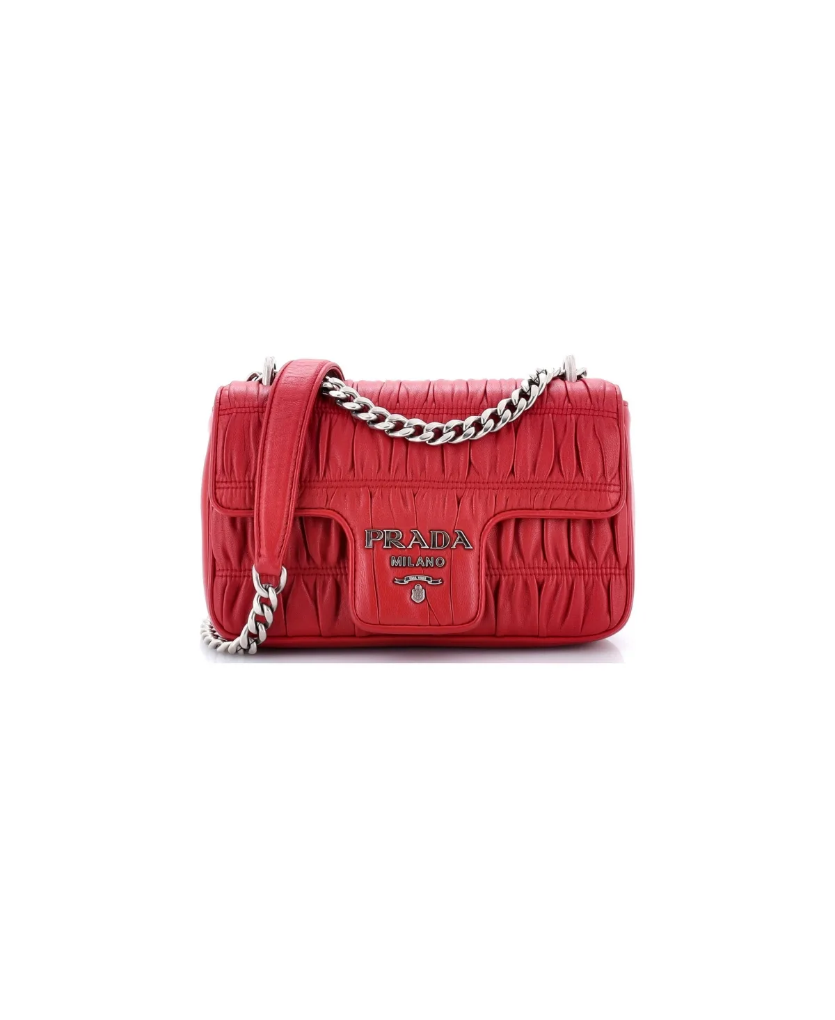 Pre-Owned Small Chain Flap Shoulder Bag Nappa Gaufre by Prada
