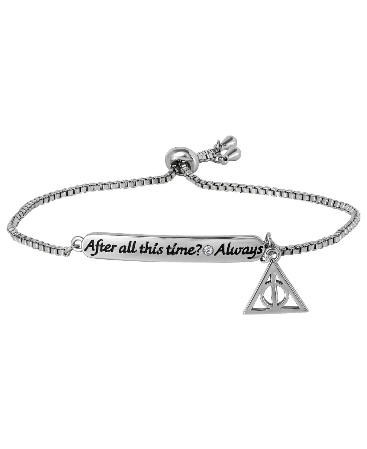 Silver-Tone Crystal Deathly Hallows Adjustable Engraved Bracelet by Harry Potter