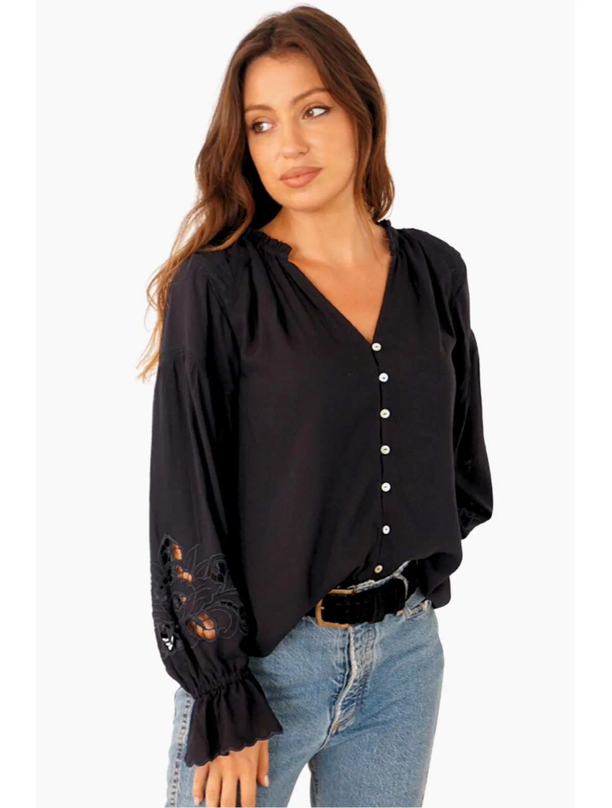 Long Sleeve Embroidered Stevie Blouse by Paneros Clothing