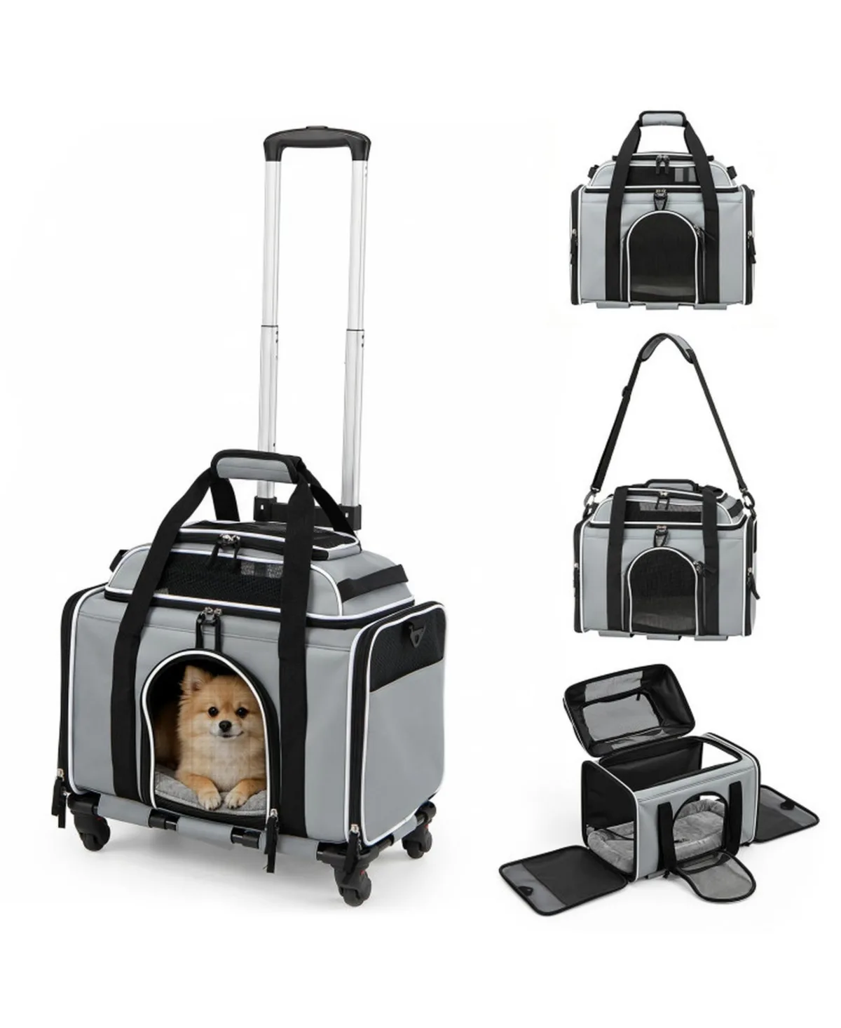 Foldable Rolling Pet Carrier with Telescopic Handle and 4 Wheels by Hongge