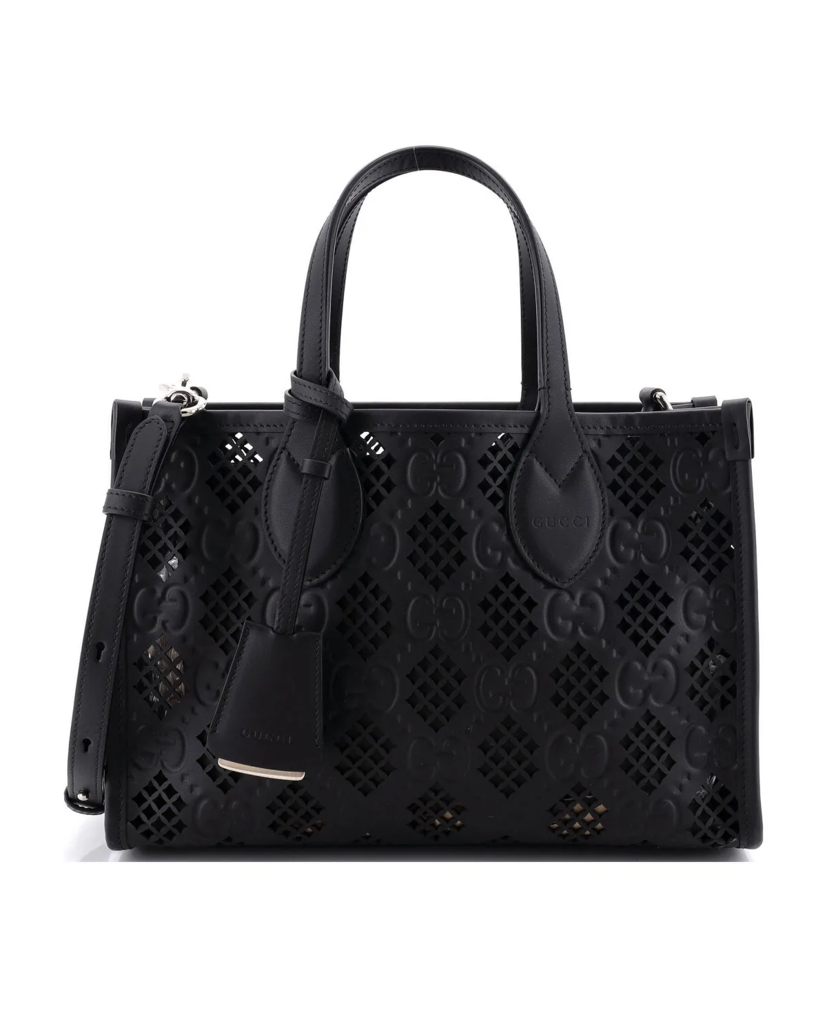 Pre-Owned Gucci Small Convertible Tote Gg Debossed Laser Cut Leather by Gucci