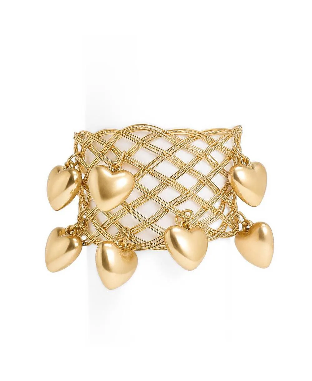 Gold-Tone Heart Charm Woven Cuff Bracelet by Sohi