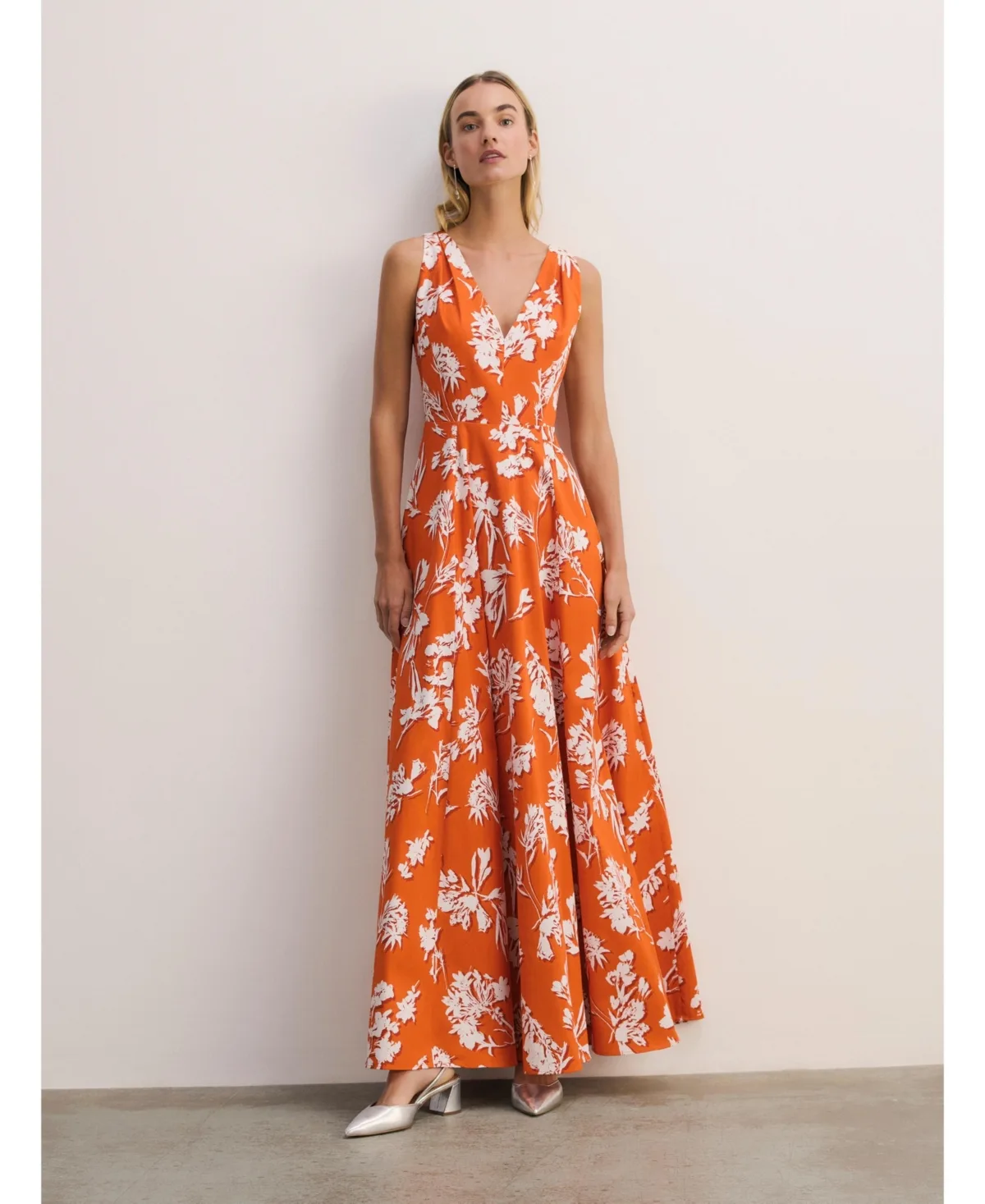 Maxi V-Neck Floral Fit Flare Dress by The Fold