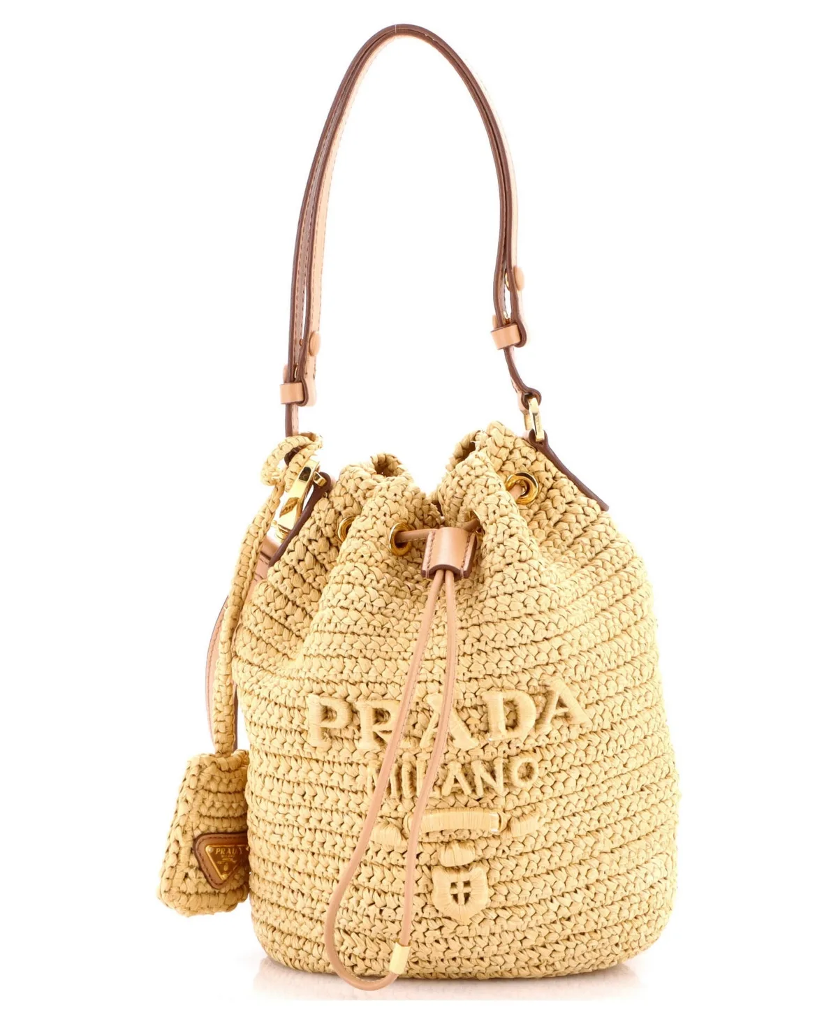Pre-Owned Prada Mini Logo Bucket Bag Raffia