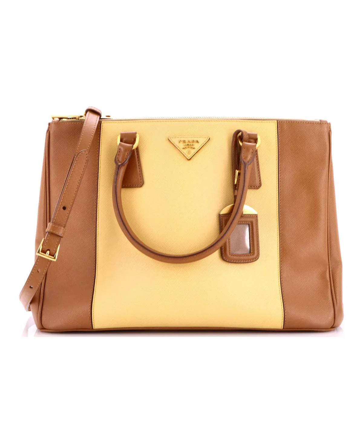 Pre-Owned Medium Bicolor Double Zip Lux Tote Saffiano Leather by Prada