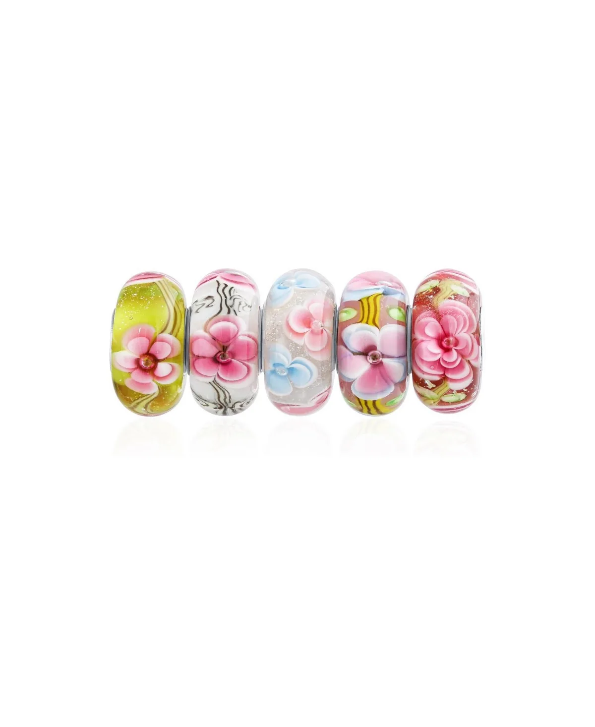 Murano Glass Floral Charm Beads, 5-Piece Set by Bling Jewelry