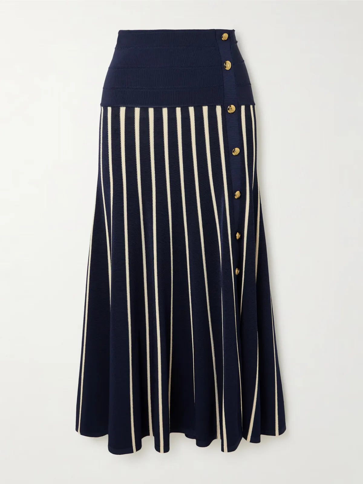 - Luna Button-detailed Pleated Striped Knitted Midi Skirt -