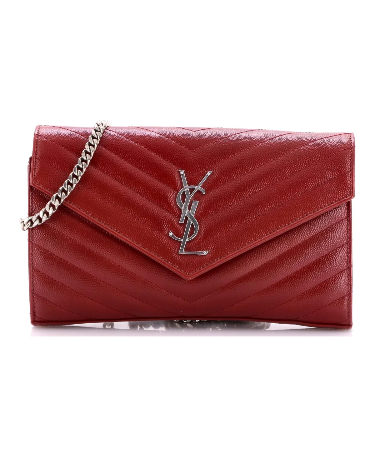 Pre-Owned Medium Classic Monogram Wallet on Chain Matelasse Chevron Leather by Saint Laurent