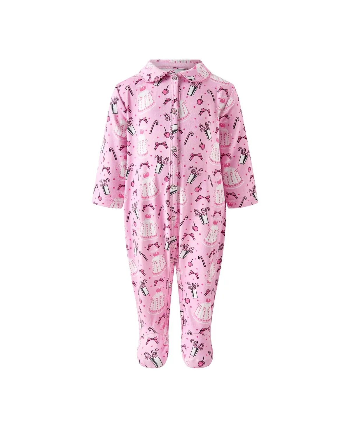 Eloise Candy Holiday-Themed Peter Pan Collar Footed Coveralls by Rachel Riley