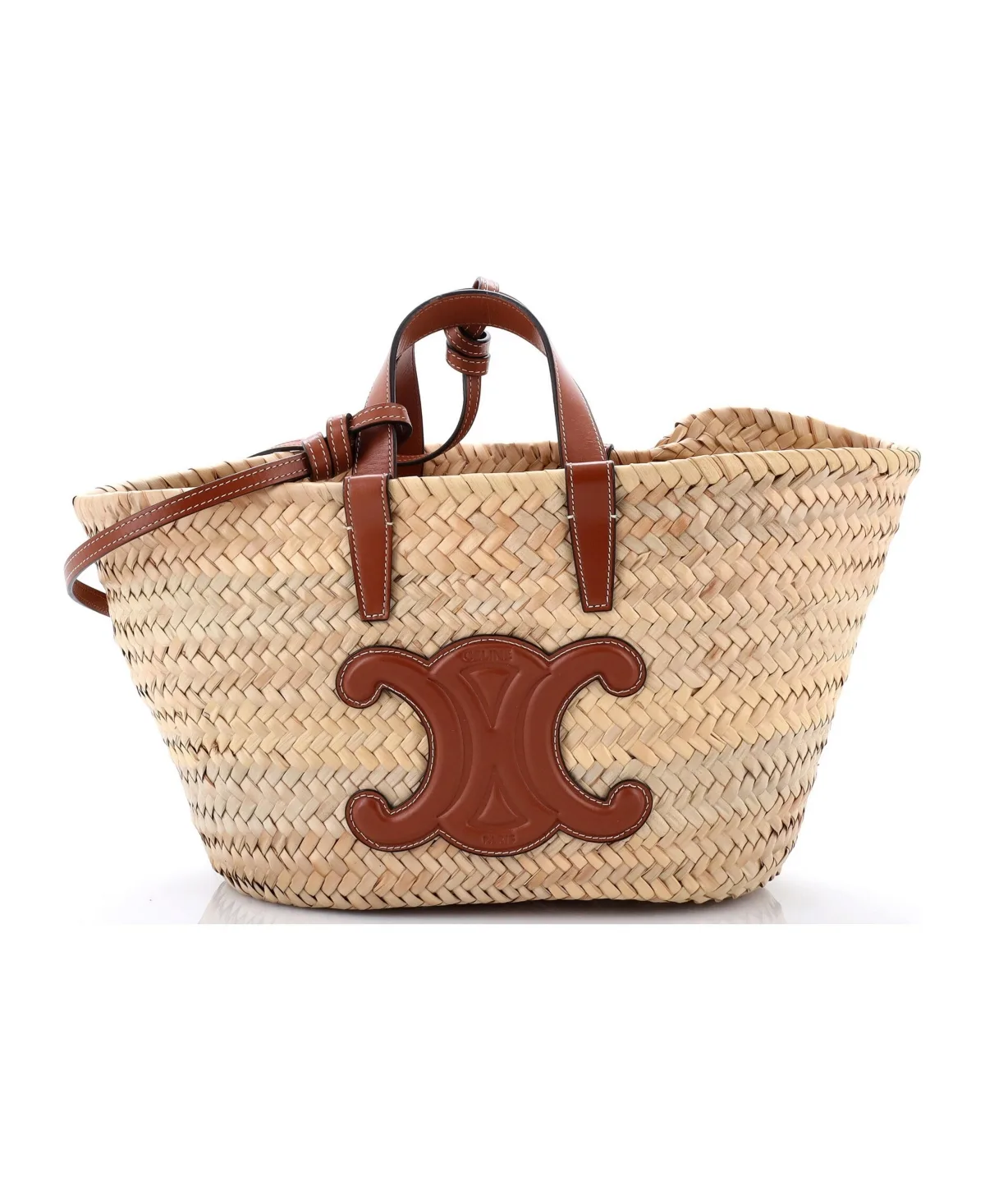 Pre-Owned Celine Medium Triomphe Basket Shoulder Bag Raffia with Leather by Celine