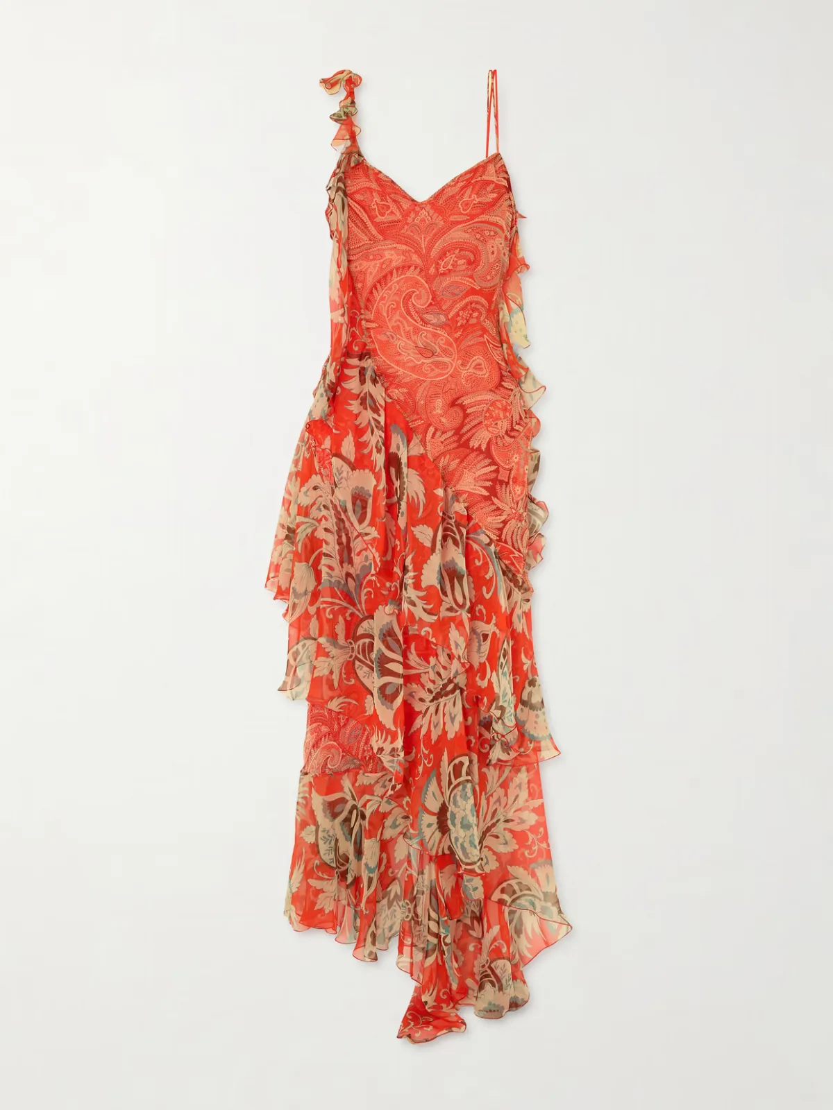- Ruffles Floral-print Silk-chiffon Midi Dress -
