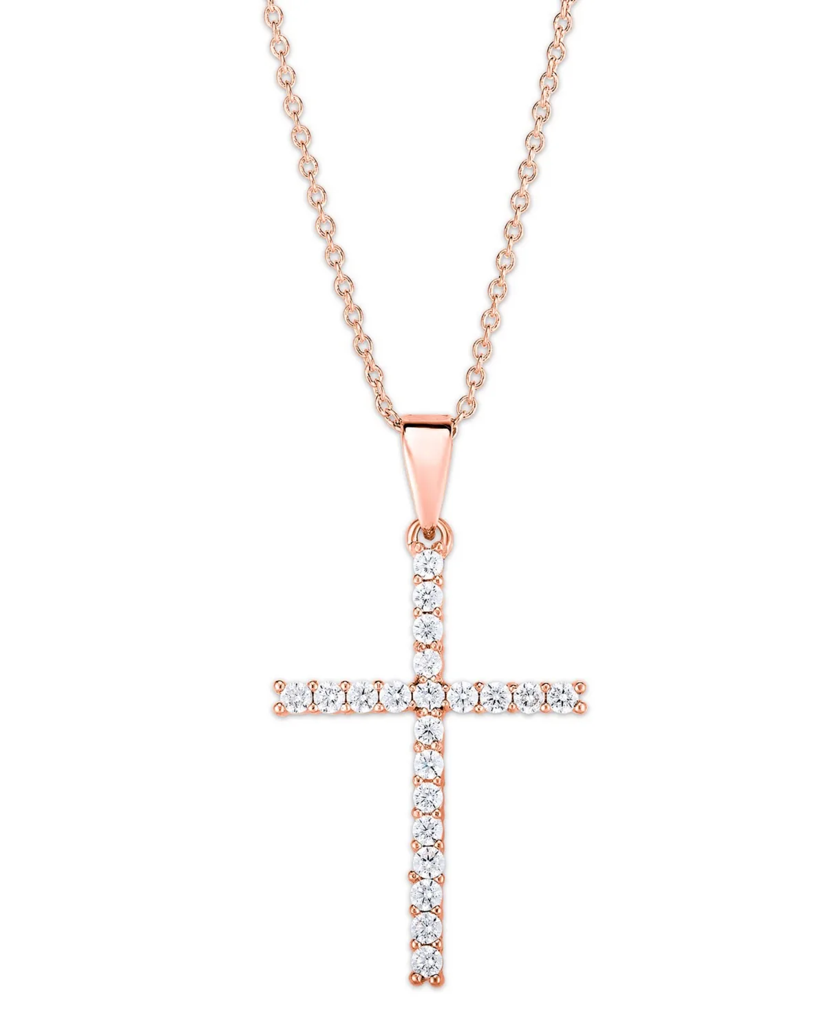 Cubic Zirconia Sleek Cross Pendant in Silver Plate or Rose Gold