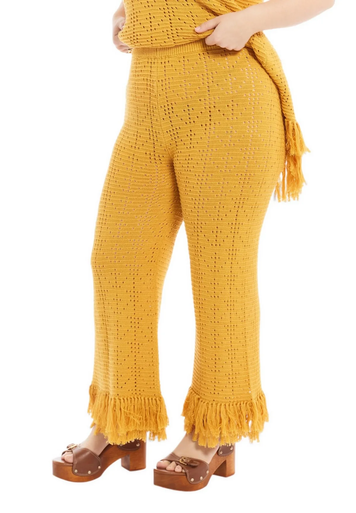 Fringe Trim Pointelle Knit Pant by June & Vie