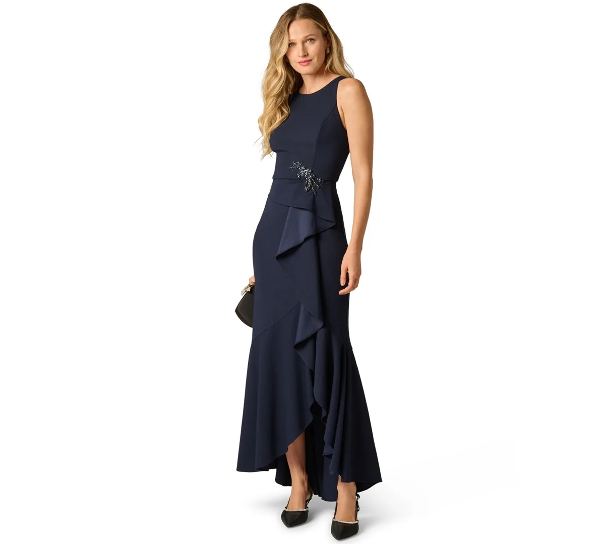 Cascading-Ruffle Crepe Gown by Adrianna Papell