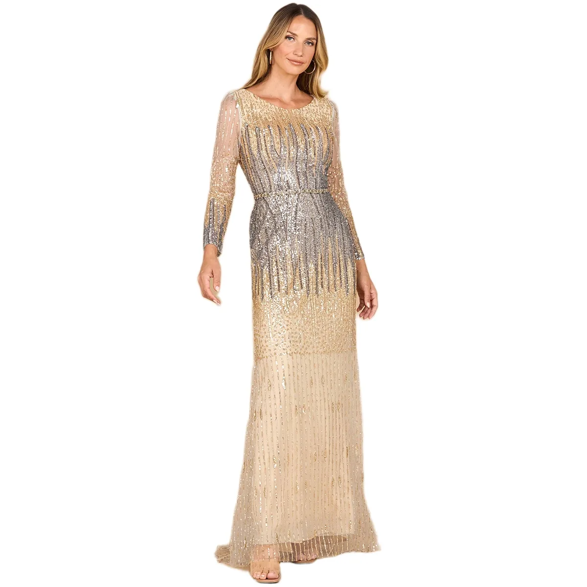 Mermaid, Beaded Long Sleeve Gown by Lara