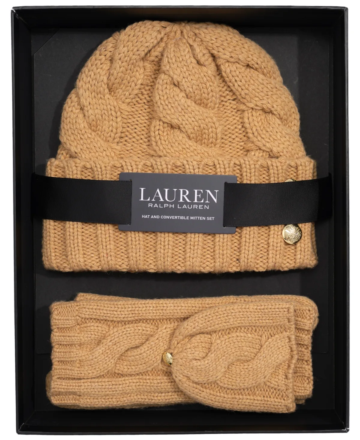 Lauren Ralph Lauren Convertible Cable Beanie and Mittens Set by Ralph Lauren