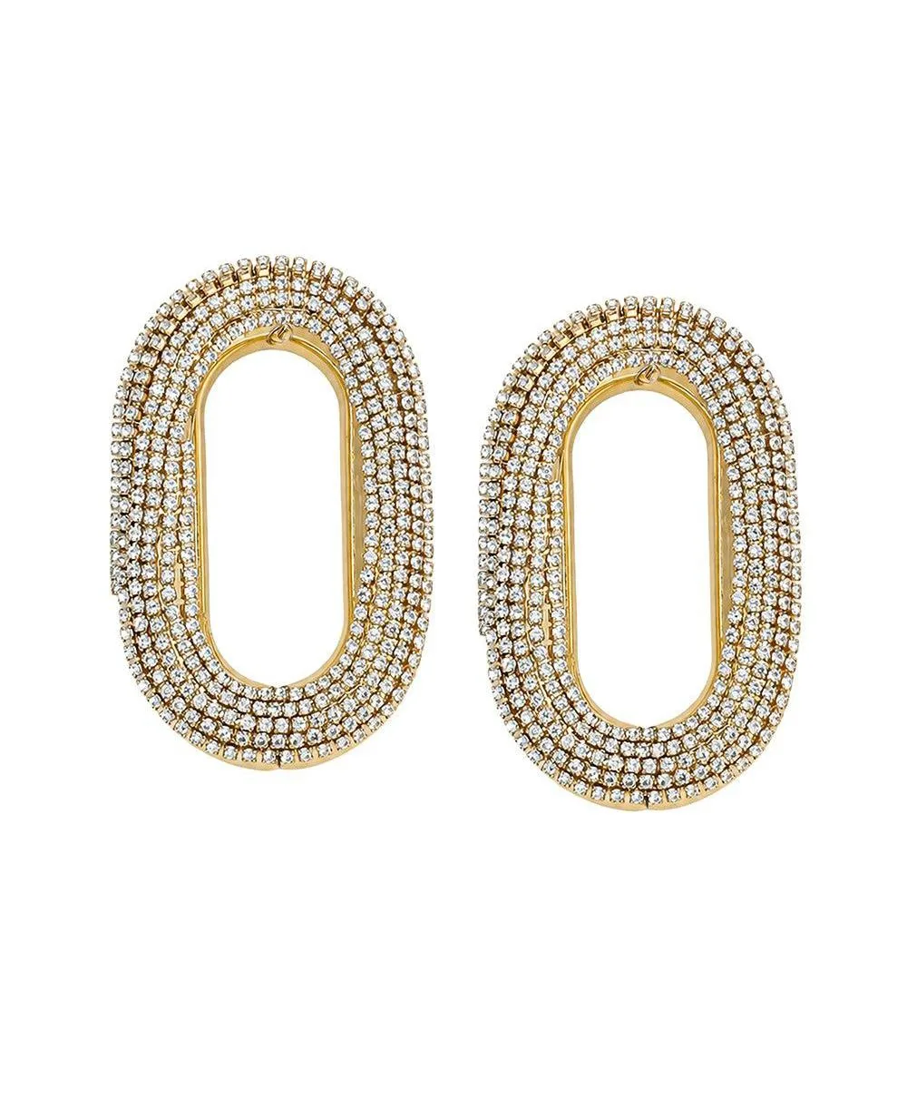 Crystal/Gold-Tone Paperclip-Link Drop Earrings