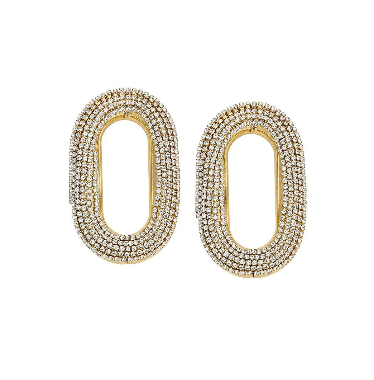 Crystal/Gold-Tone Paperclip-Link Drop Earrings