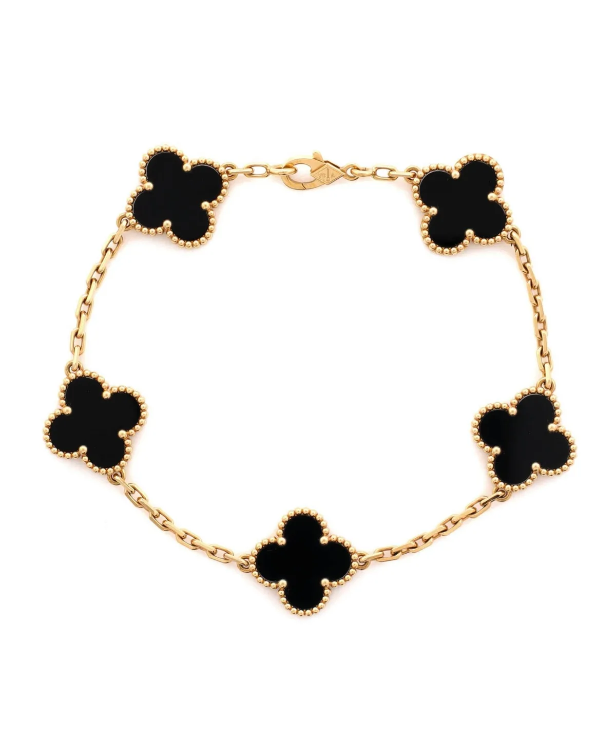 Pre-Owned Van Cleef & Arpels Vintage Alhambra 5 Motifs Onyx Bracelet in 18k Yellow Gold by Pre Owned Van Cleef & Arpels