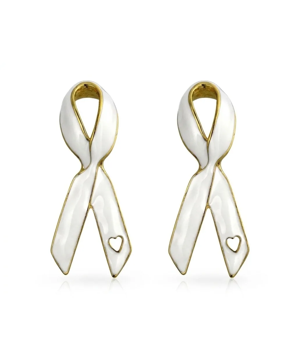 Open Heart White Enamel Ribbon Survivor Brooch Pin Set-2 by Bling Jewelry