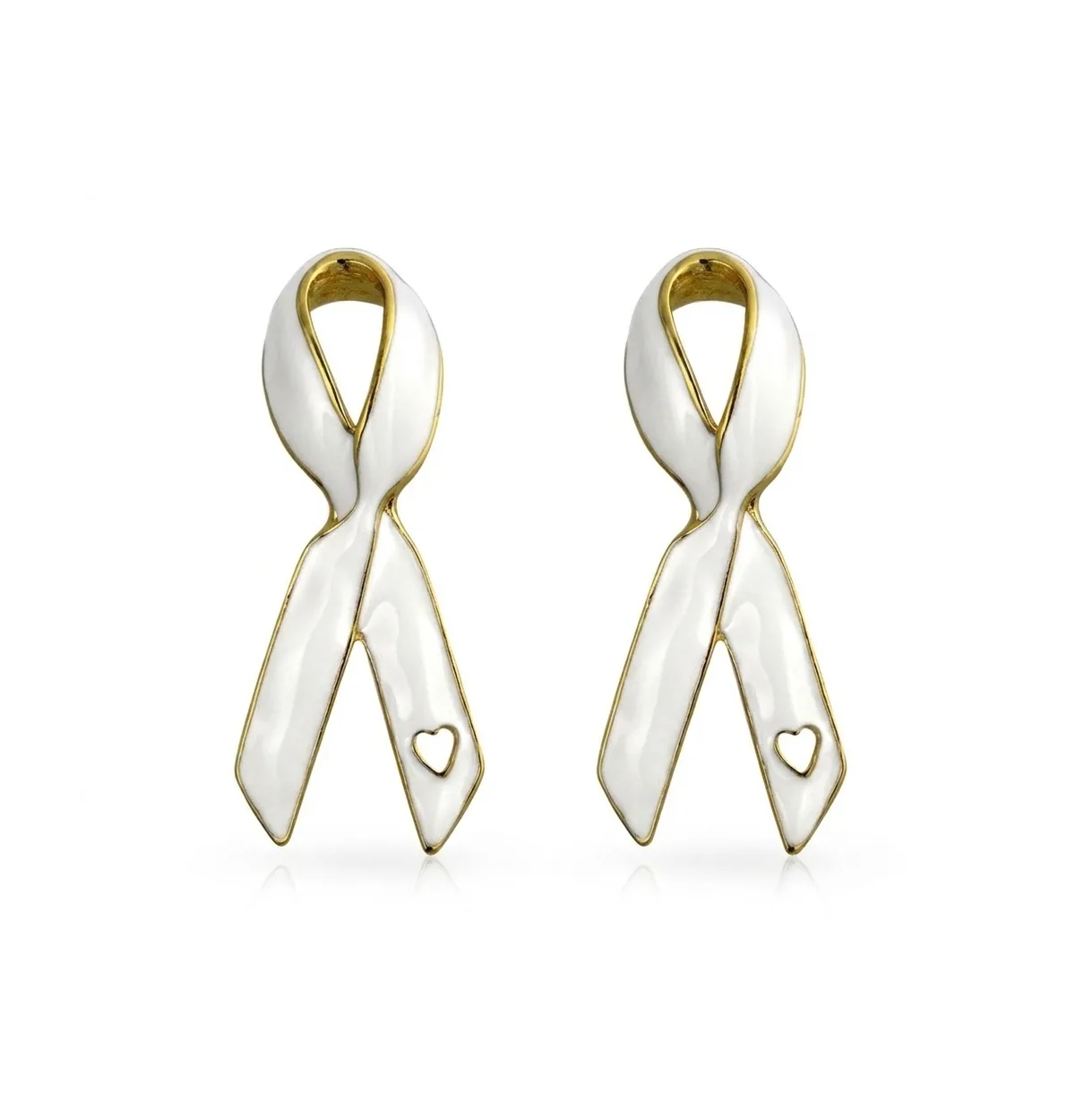 Open Heart White Enamel Ribbon Survivor Brooch Pin Set-2 by Bling Jewelry
