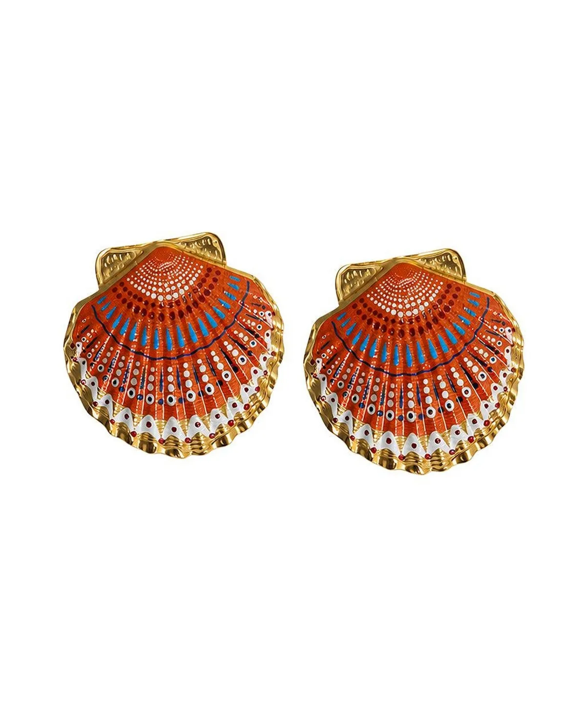 Coral-Orange Scallop-Shell Drop Earrings by Sohi