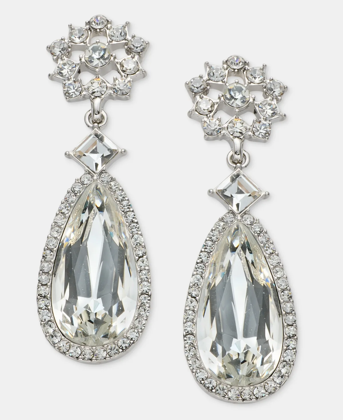 Silver-Tone Crystal Pear Stone Double Drop Dangle Earrings