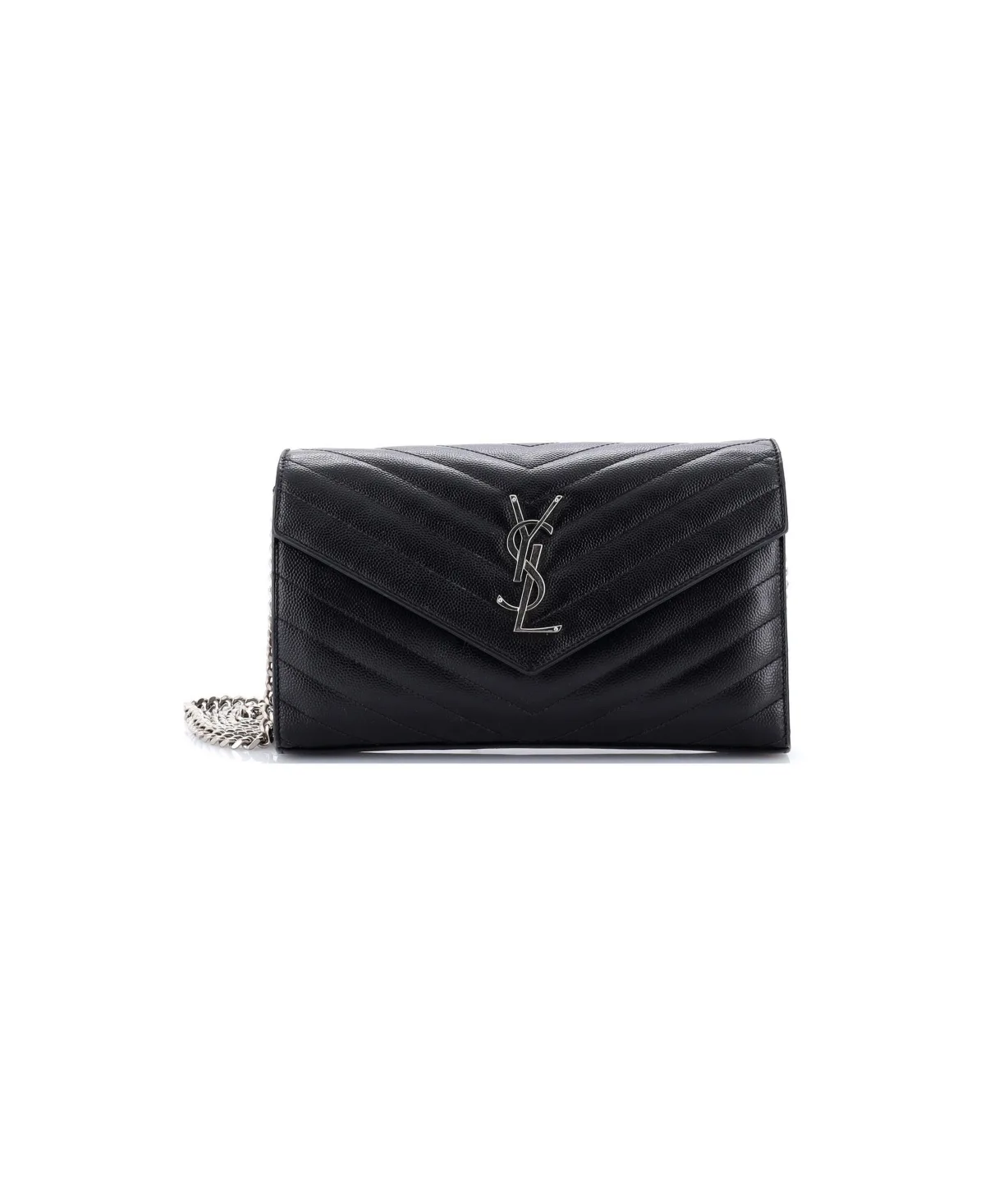 Pre-Owned Saint Laurent Medium Classic Monogram Wallet on Chain Matelasse Chevron Leather