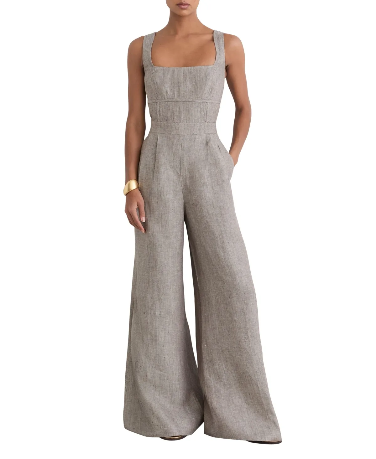 Flora Sleeveless Wide-Leg Structured Linen Jumpsuit
