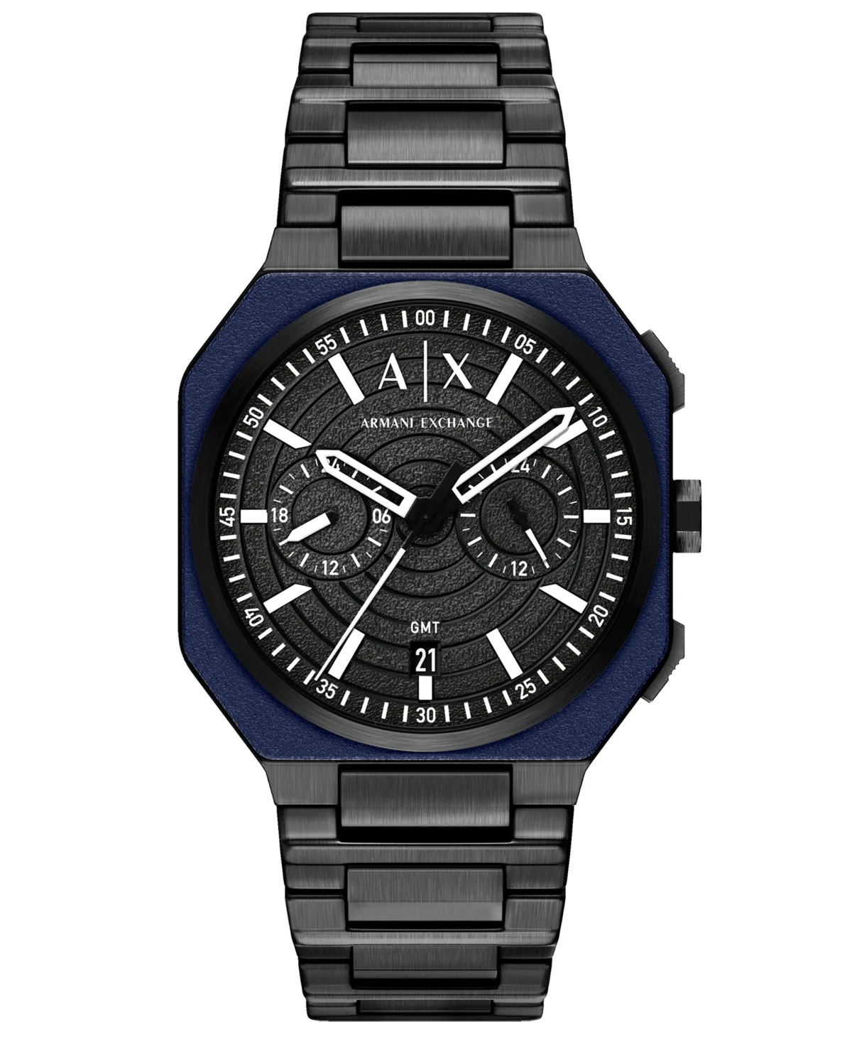 A - x Armani Exchange Quartz Dual-Time Bass Black Stainless Steel Watch 40mm by Armani