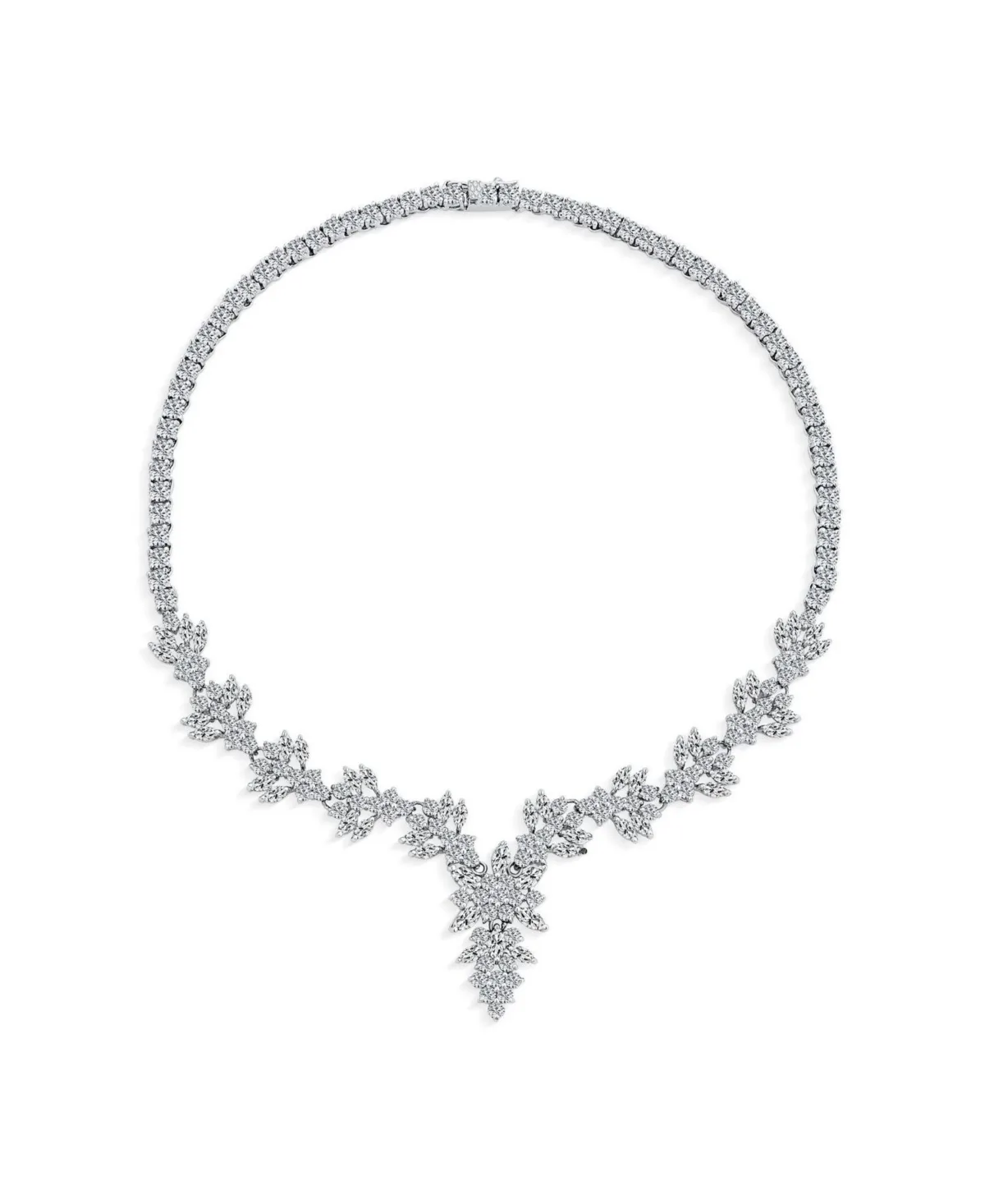 Vintage Marquise Floral Leaf CZ Statement Collar Necklace Silver Plated 16 by Bling Jewelry