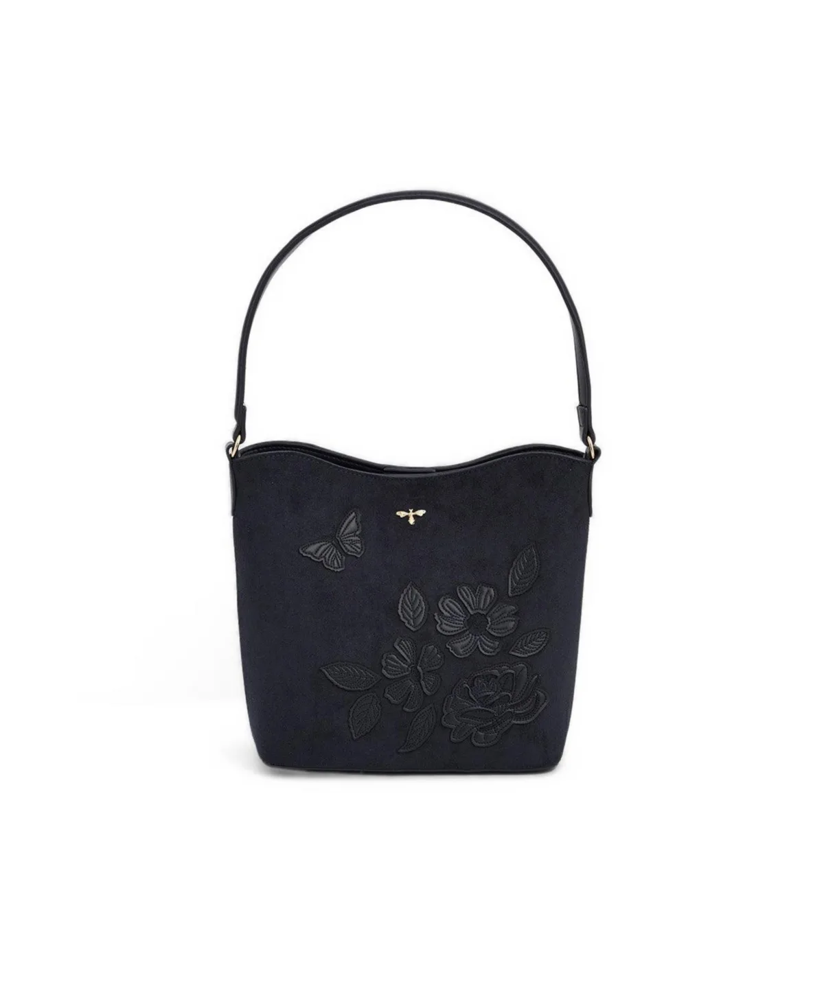 Margot Floral Applique Faux Suede Bucket Bag by Fable England