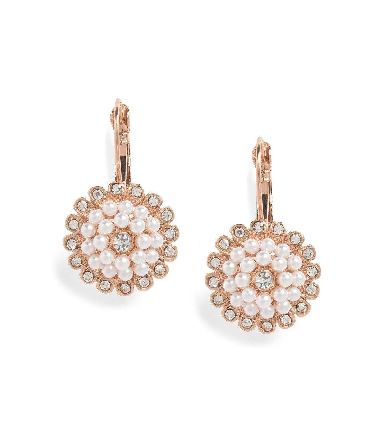 Crystal and Faux Pearl Rose Gold-Tone Drop Earrings by Sohi